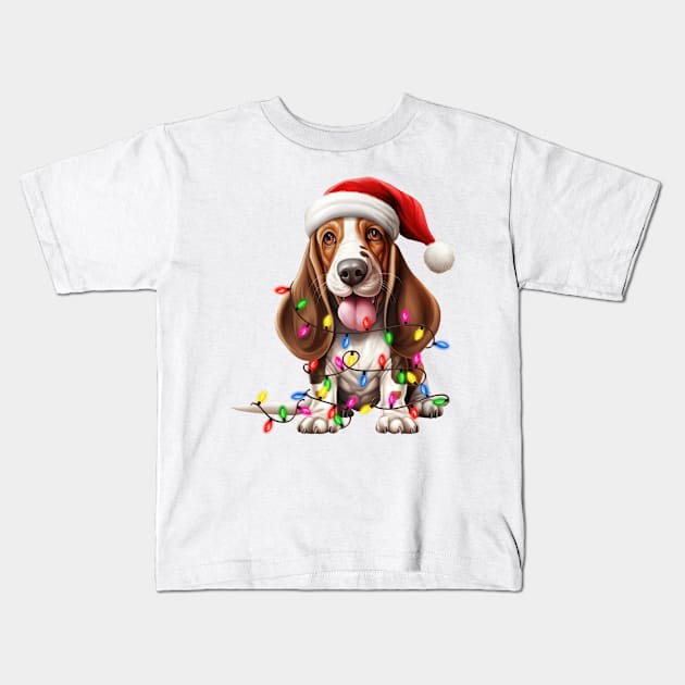 Christmas Basset Hound Kids T-Shirt by Chromatic Fusion Studio